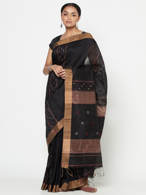 

Fabindia Black & Gold-Toned Woven Design Silk Blend Jamdani Saree