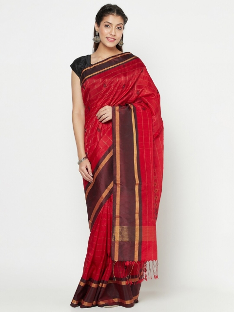

Fabindia Red & Maroon Woven Design Zari Pure Silk Jamdani Saree