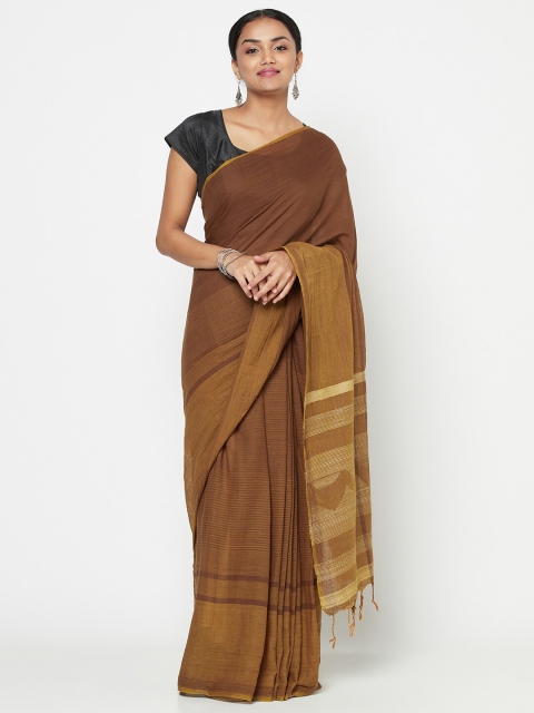 

Fabindia Brown & Gold-Toned Woven Design Saree