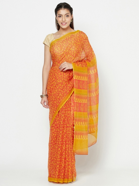 

Fabindia Mustard & Red Floral Block Print Saree