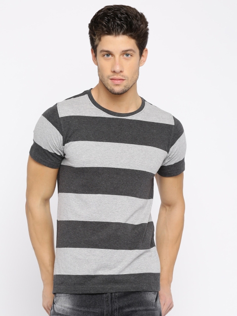 

American Crew Men Grey Striped Round Neck T-Shirt