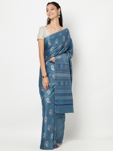 

Fabindia Blue & Grey Ethnic Motifs Pure Silk Saree