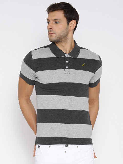 

American Crew Men Grey Striped Polo T-Shirt