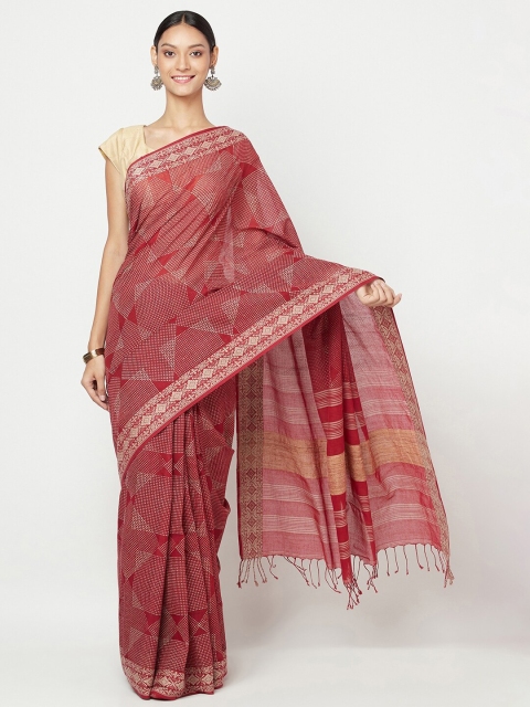 

Fabindia Red & Beige Printed Pure Cotton Block Print Saree