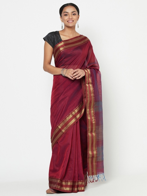 

Fabindia Magenta & Gold-Toned Woven Design Saree