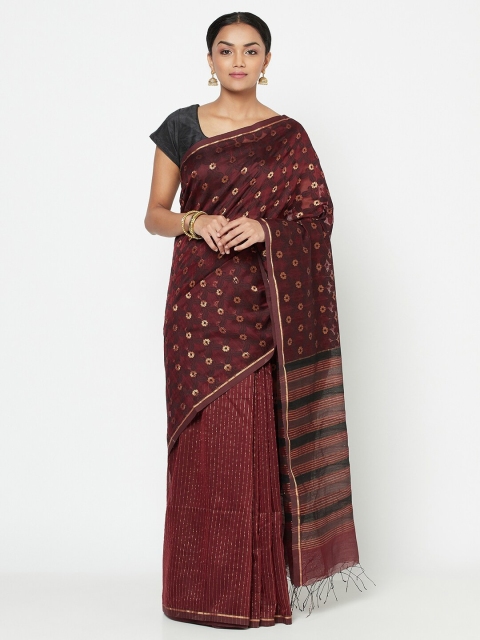 

Fabindia Maroon & Gold-Coloured Ethnic Motifs Woven Zari Saree