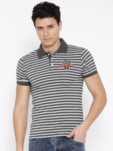 

American Crew Men Grey Striped Polo T-Shirt