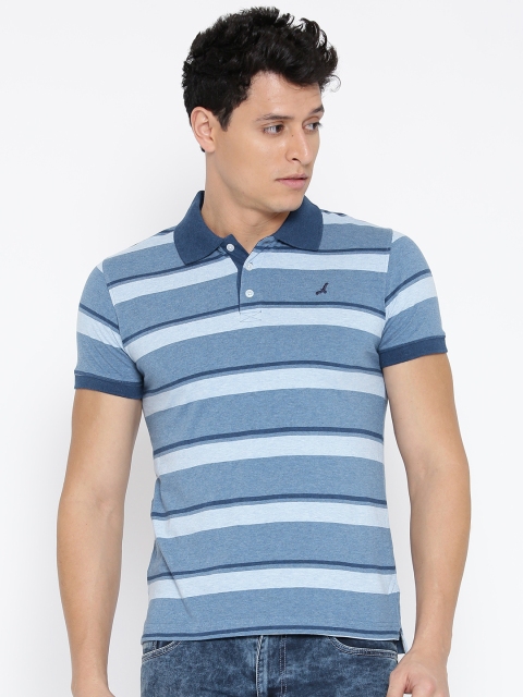 

American Crew Men Blue Striped Polo T-shirt