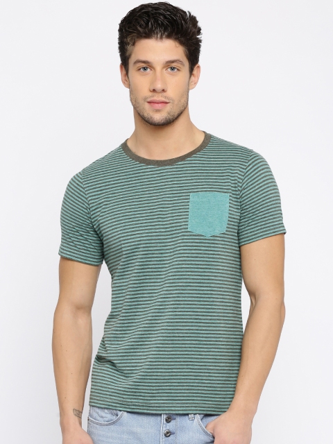 

American Crew Men Green Striped T-Shirt