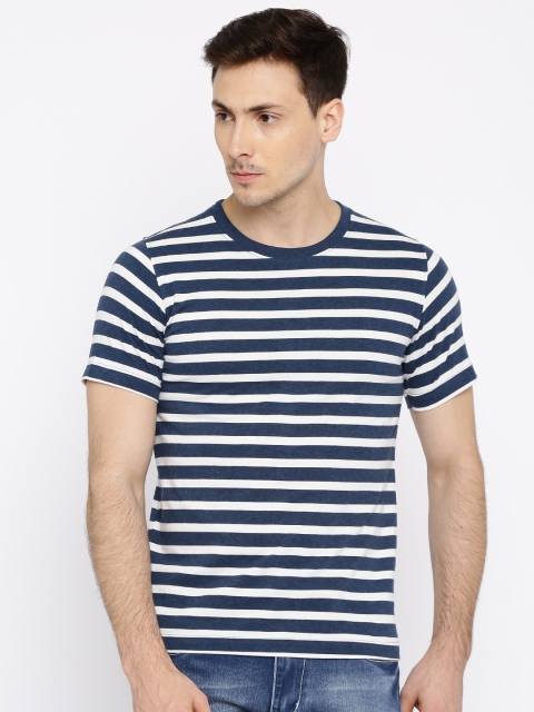 

American Crew Men Navy Blue Striped T-Shirt, Multi