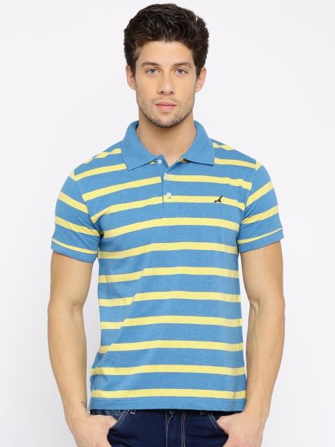 

American Crew Men Blue Striped Polo T-Shirt