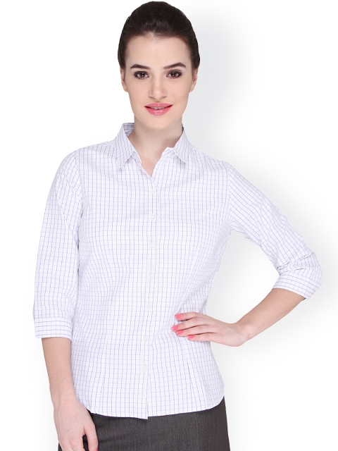 

Bombay High Women White Slim Fit Checked Formal Shirt