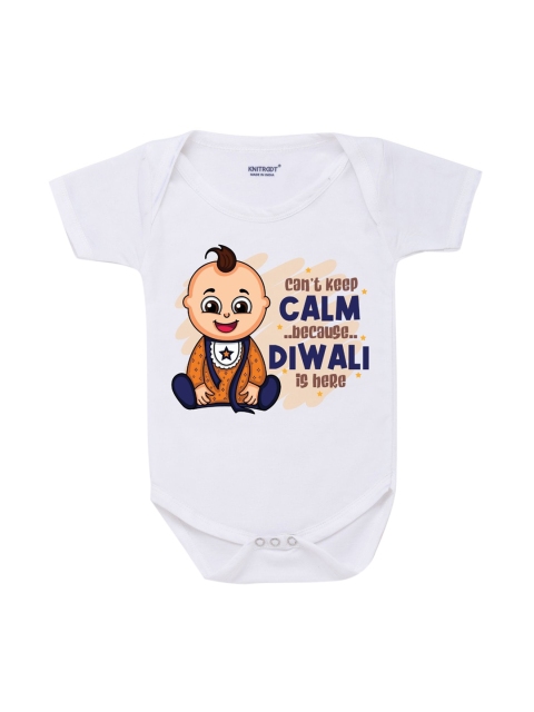 

KNITROOT Infant Kids White & Blue Cant Keep Calm Printed Cotton Bodysuit