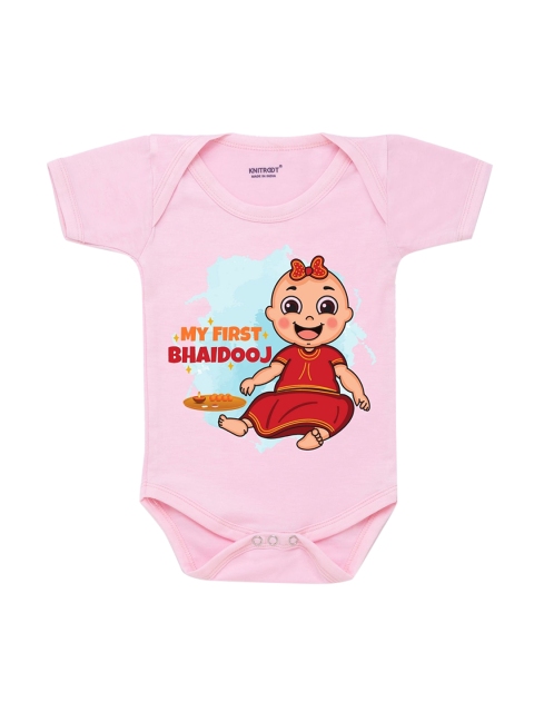 

KNITROOT Infant Kids Pink & Red Printed Cotton Bodysuit