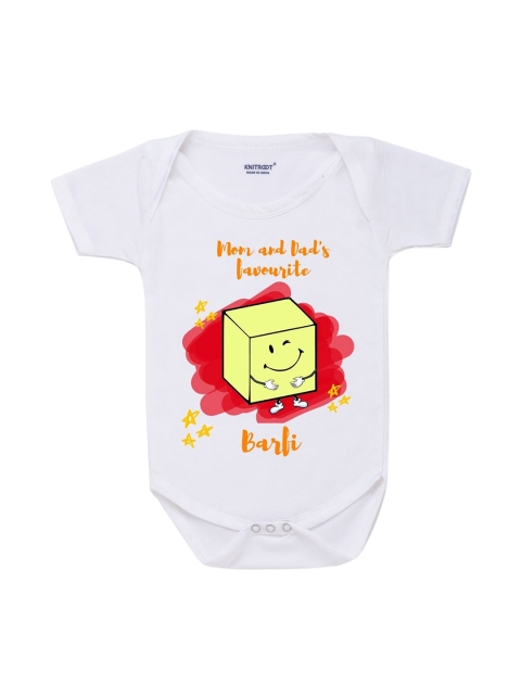 

KNITROOT Kids White & Red Favourite Barfi Printed Romper