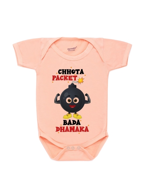 

KNIROOT Kids Peach & Brown Chotta Packet Printed Rompers