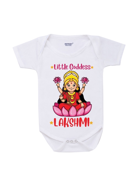 

KNITROOT Kids Pink & Red Little Goddess Printed Rompers, White