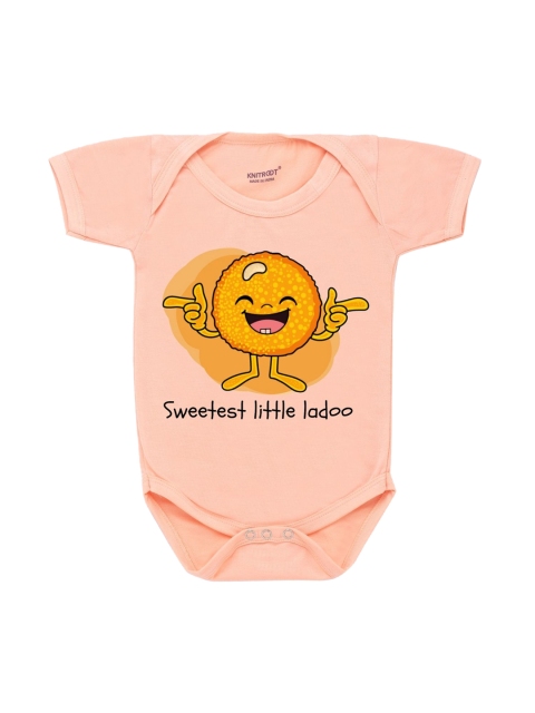 

KNITROOT Kids Peach Cotton Sweetest Little Laddoo Rompers