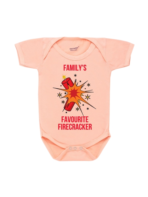 

KNITROOT Infant Kids Peach Printed Cotton Romper