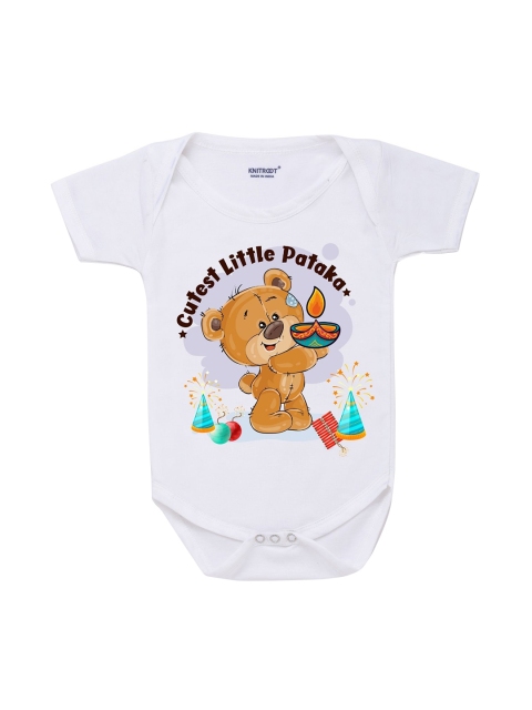 

KNIROOT Kids Peach & Brown Cutest Pataka Printed Romper, White