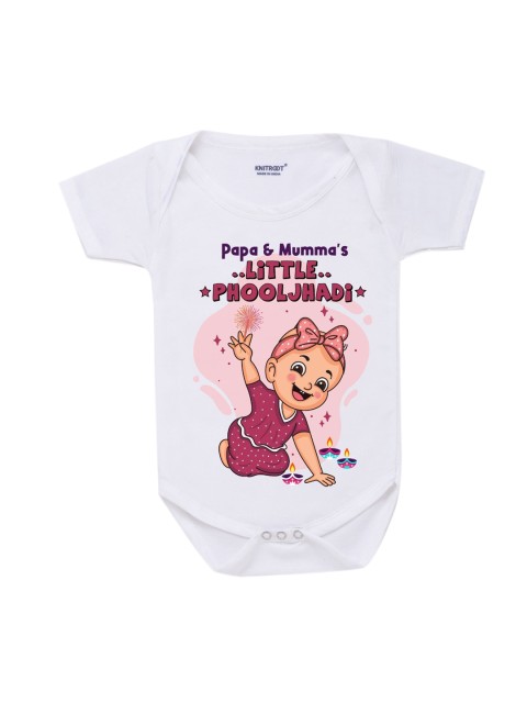 

KNITROOT Kids Unisex White Little Phooljadhi Baby Romper