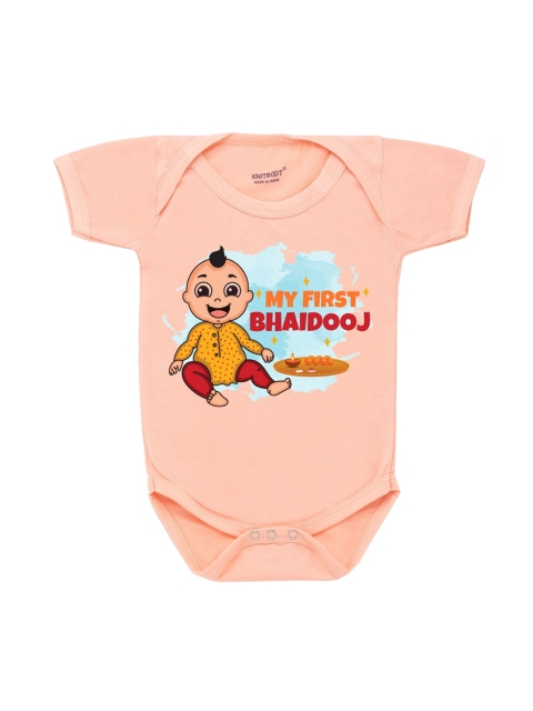 

KNITROOT Infant Unisex Peach Printed Cotton Romper
