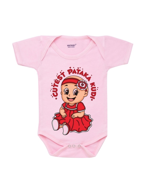 

KNITROOT Kids Pink & Red Printed Cotton Romper