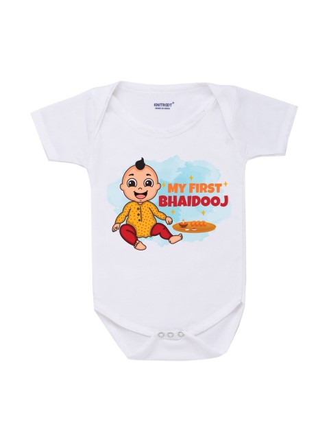 

KNITROOT Infant Unisex White Printed Cotton Romper