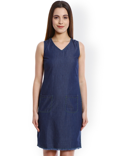 

Bombay High Women Blue Solid Denim Sheath Dress