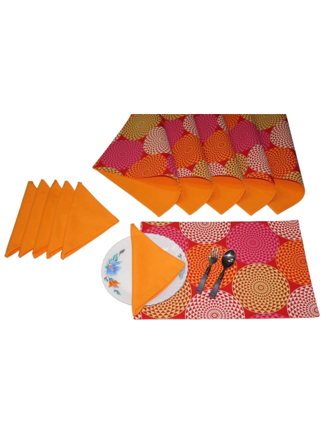 

Lushomes Set Of 12 Orange & Yellow Spiral Reversible Rectangle Table Placemats & Napkins