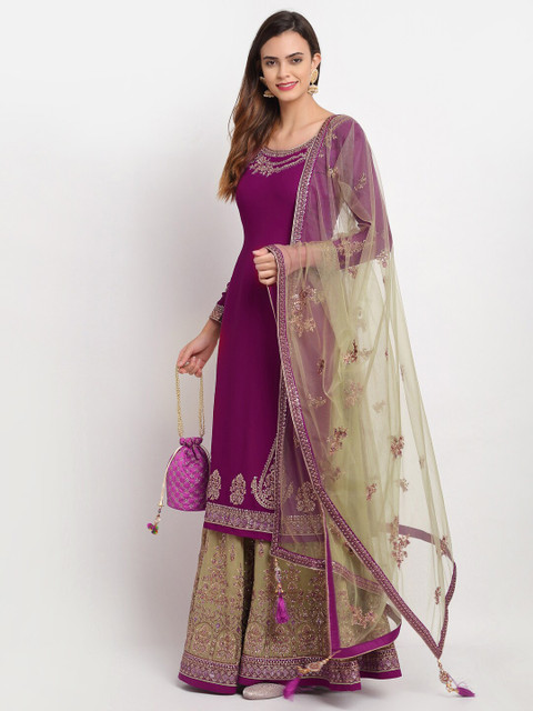 

Stylee LIFESTYLE Magenta & Gold-Toned Embroidered Semi-Stitched Dress Material