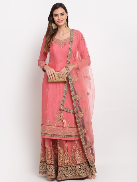 

Stylee LIFESTYLE Pink & Gold-Toned Embroidered Semi-Stitched Dress Material