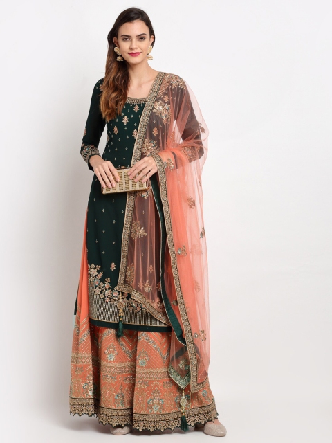 

Stylee LIFESTYLE Green & Orange Embroidered Semi-Stitched Dress Material