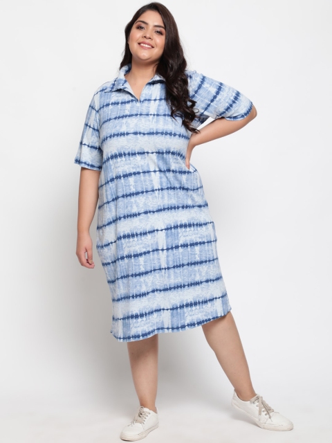 

Amydus Blue Tie and Dye Dyed Shirt Plus Size Midi Dress