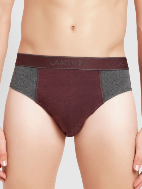 

Jockey Men Charcoal Grey & Burgundy Colourblocked Pure Super Combed Cotton Briefs