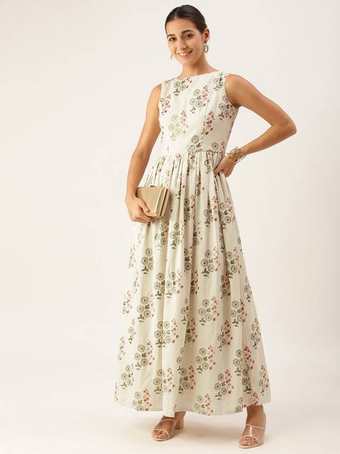 

EthnoVogue Cream-Coloured Floral Maxi Dress