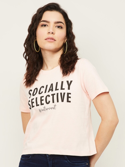 

Ginger by Lifestyle Women Pink Typography Printed Slim Fit Crop T-shirt