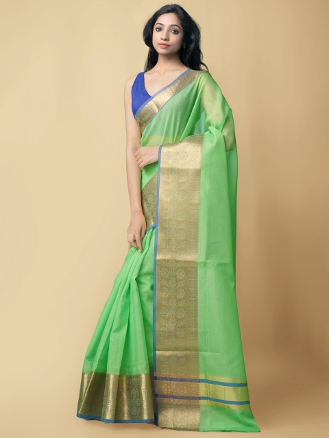 

Unnati Silks Green Solid Silk Cotton Saree