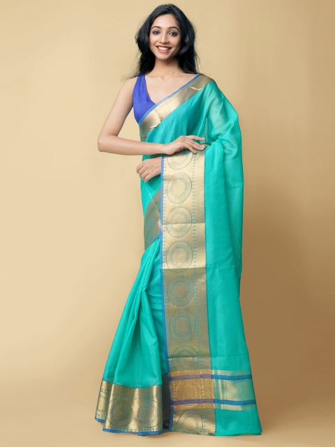 

Unnati Silks Sea Green & Gold-Toned Zari Silk Cotton Mysore Silk Saree