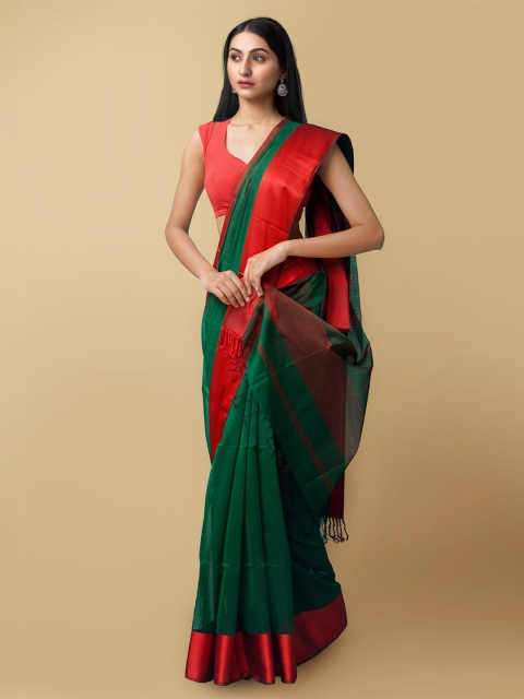 

Unnati Silks Green & Red Silk Cotton Maheshwari Saree