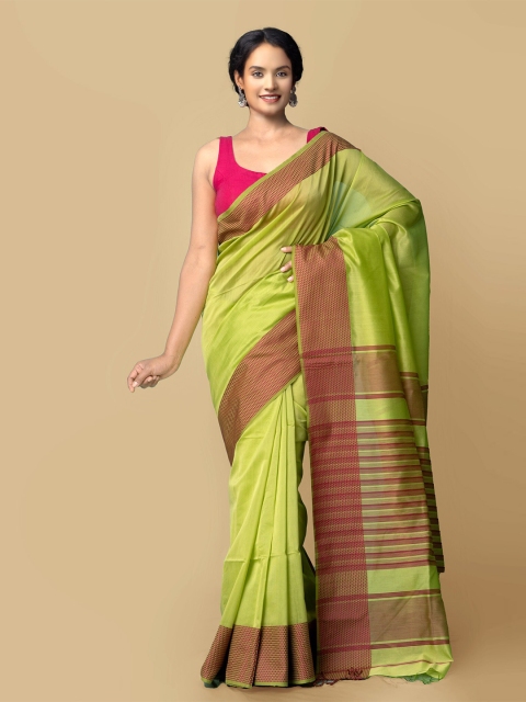

Unnati Silks Green & Maroon Silk Cotton Maheshwari Saree