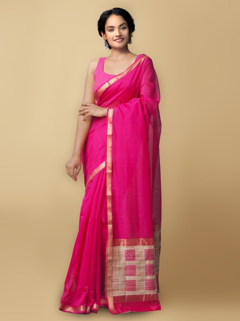 

Unnati Silks Pink Solid Silk Cotton Saree