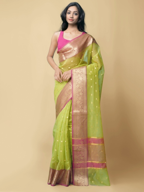 

Unnati Silks Green & Pink Woven Designed Silk Cotton Saree