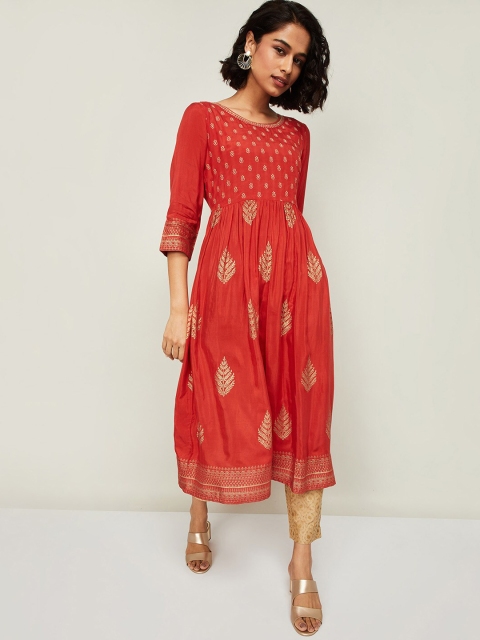

Melange by Lifestyle Women Red & Gold Ethnic Motifs Printed Anarkali Kurta