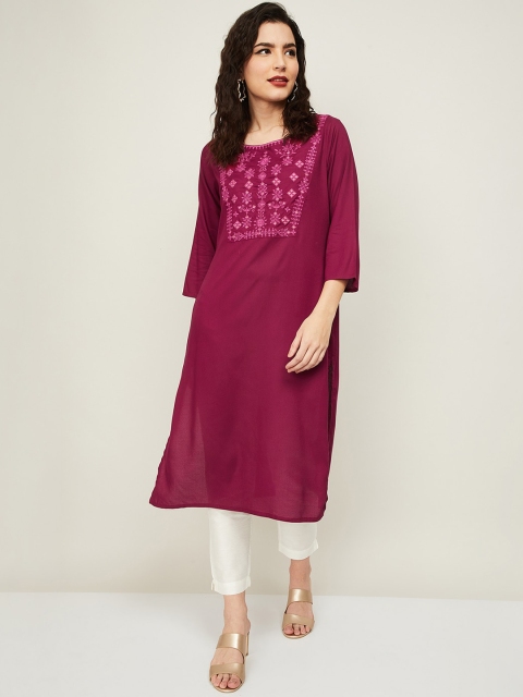 

Melange by Lifestyle Women Purple Ethnic Motifs Embroidered Thread Work Kurta