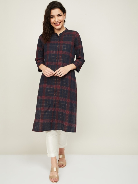 

Melange by Lifestyle Women Navy Blue & Red Checked Kurta