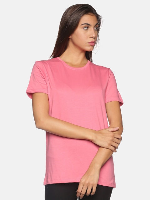 

BEVERLY BLUES Women Pink Solid Slim Fit T-shirt