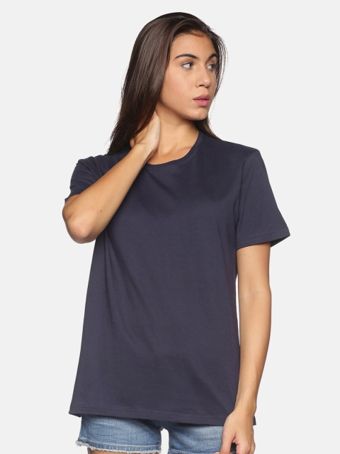 

BEVERLY BLUES Women Navy Blue Solid Sleeves Slim Fit T-shirt