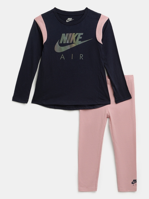 

Nike Girls Pink & Navy Blue NKG AIR T-shirt with Leggings