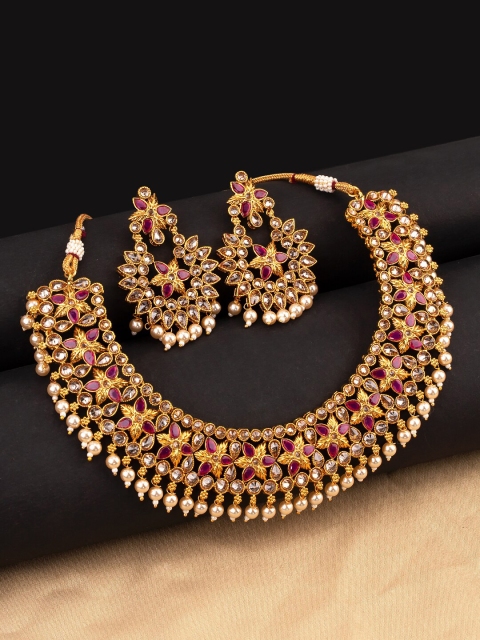 

Voylla Gold-Toned Traditional Kundan & Pearls Studded Jewellery Set